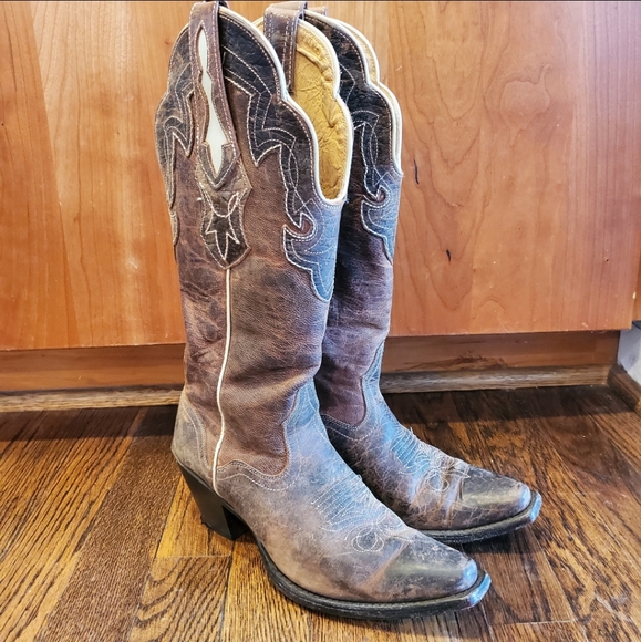 Bottes Cowboy J.B Dillon JBW5001 – Femme 9.5 B – Cuir Chèvre Marron – Occasion